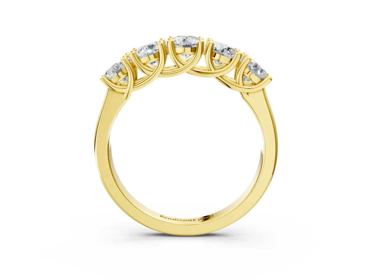 Five-Stone Round Diamond Prong-Set White Gold Band Yellow gold