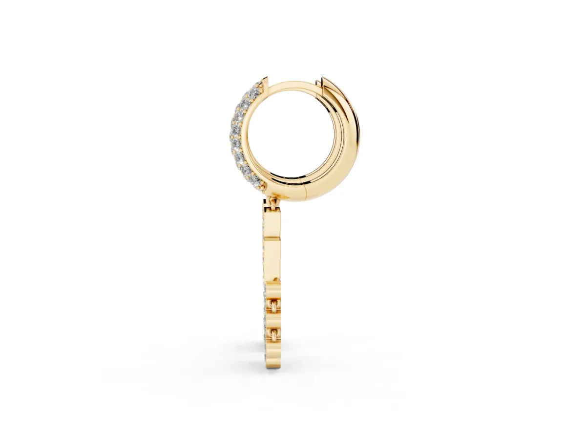 Round Diamond Initial F Huggie Hoop Earrings Yellow gold