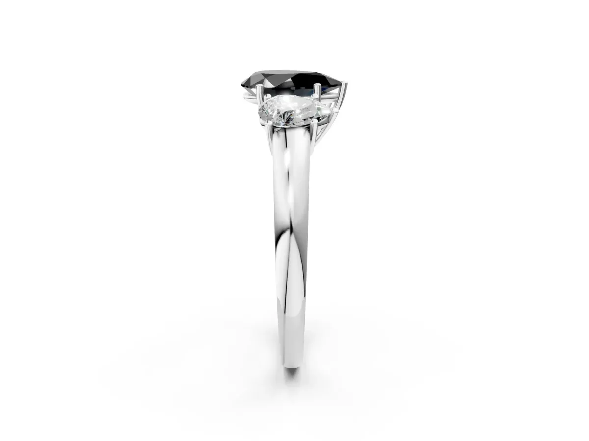 Fancy Black Pear Cut Diamond Three-Stone Ring with Four-Prong Setting and Classic Band White gold