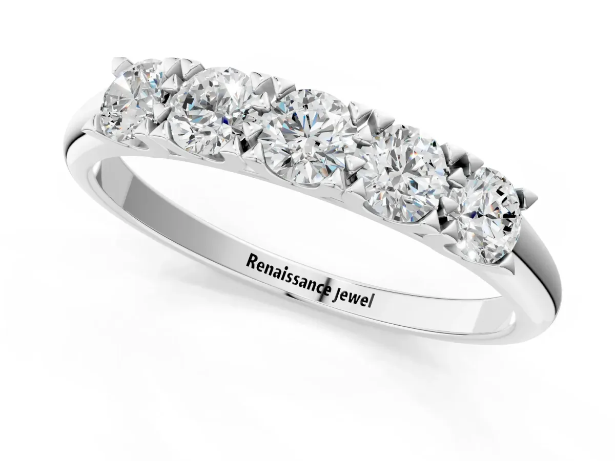 Round Diamond Channel Set Half Eternity Band with Shared Prong Setting Silver