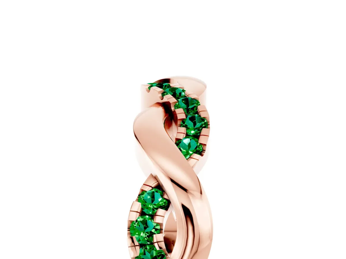 Pavé Round Emerald Twist Eternity Band with Shared Prong Setting Rose gold