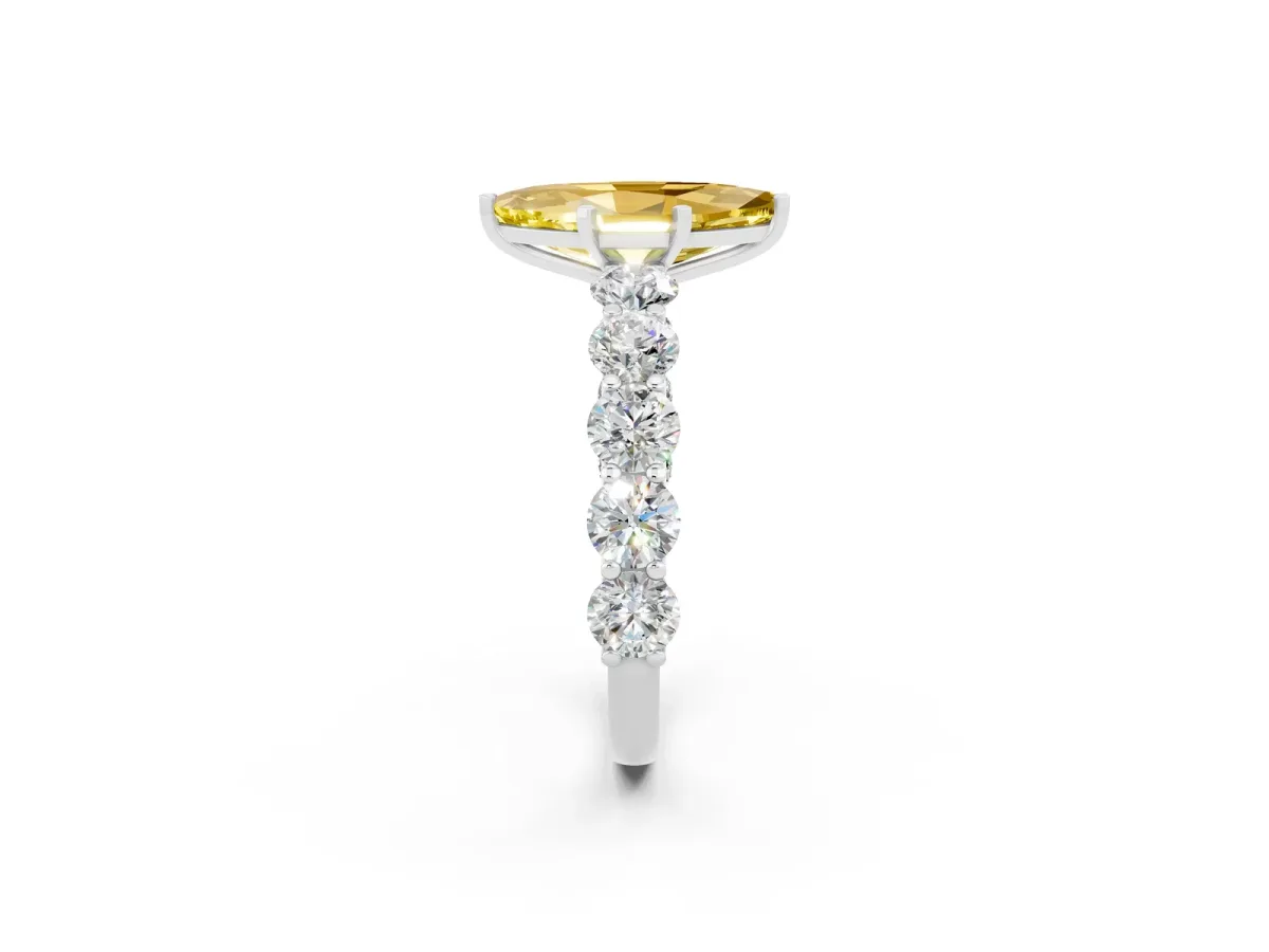 Marquise Cut Yellow Sapphire Prong Setting with Side Stones on a Pave Band Silver