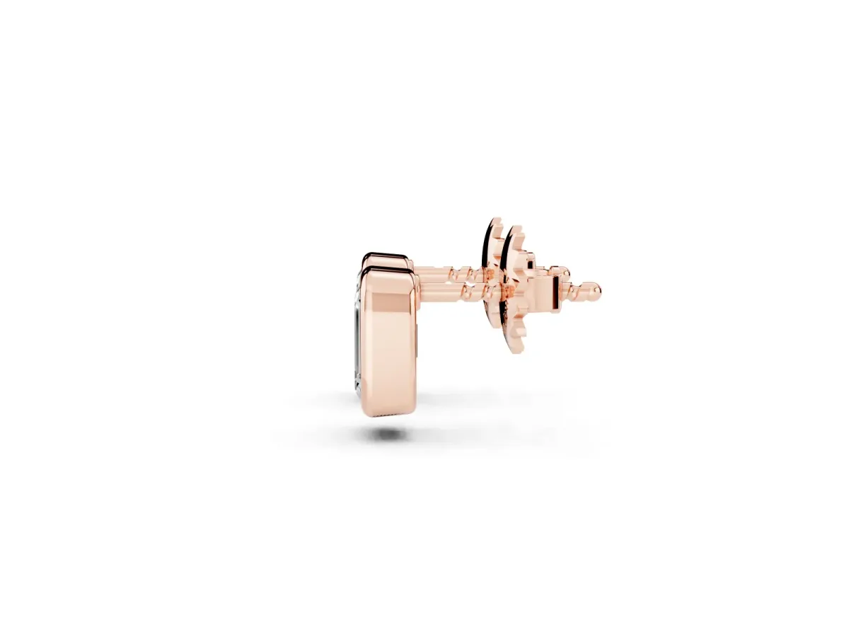 Emerald Diamond Bezel-Set Stud Earrings Rose gold