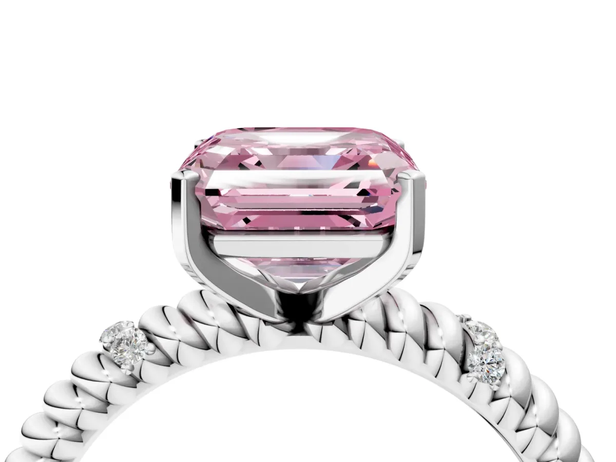 Fancy Pink Asscher Cut Solitaire Twisted Band Prong Set Engagement Ring Silver