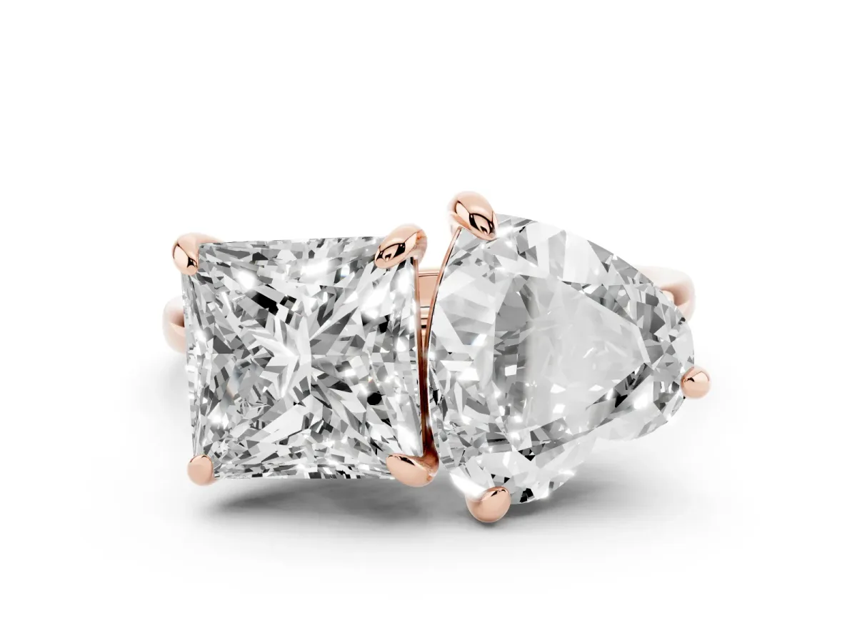 Heart and Princess Toi Moi Ring with Prong Setting and Plain Band Rose gold
