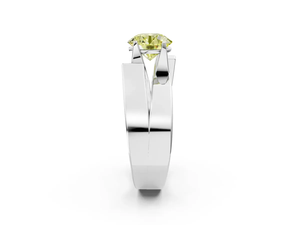Fancy Yellow Modern Tension Set Round Cut Diamond Solitaire Wide Band Ring Silver