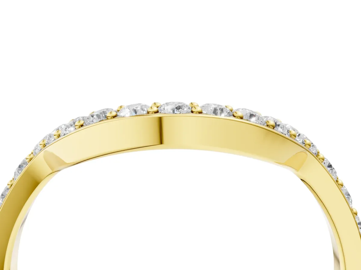 Round Diamond Pavé Set Curved Band with U-Prong Setting Yellow gold