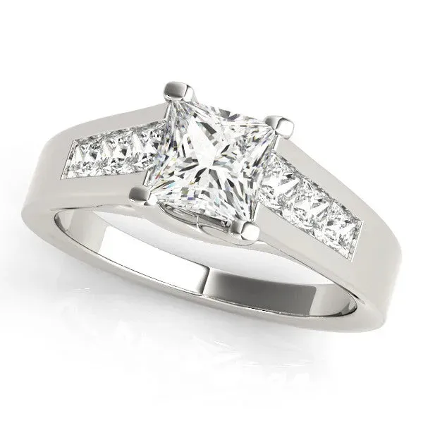 Princess Cut Cut Channel Set Solitaire Ring with Four-Prong Setting Silver