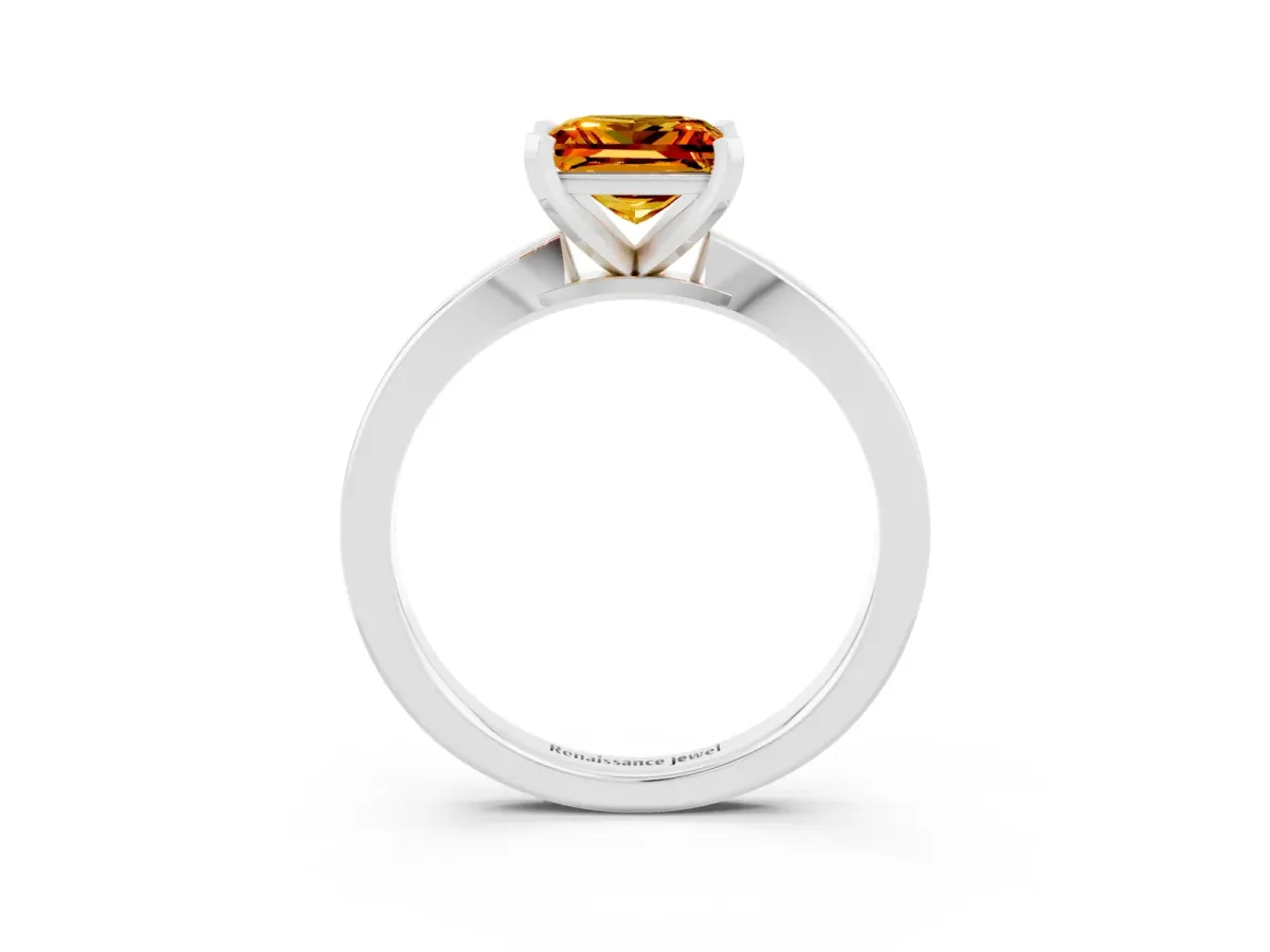 Princess Cut Citrine Solitaire Engagement Ring with Classic Band and Four-Prong Setting Silver