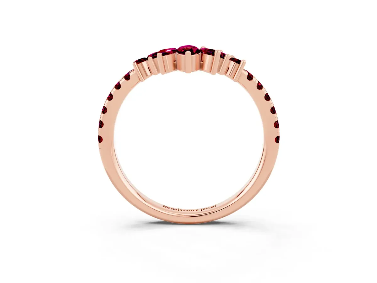 Chevron Marquise and Round Garnet Open Band with Prong Setting Rose gold