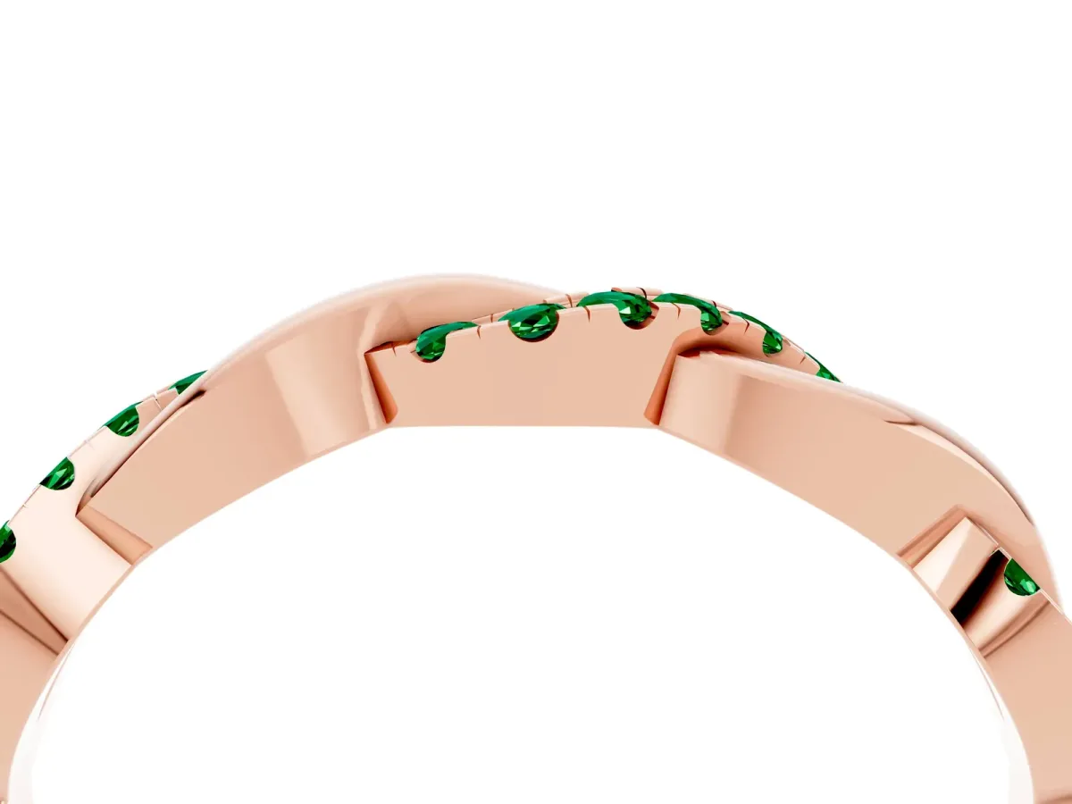 Round Emerald Twist Eternity Band with Pavé Setting Rose gold
