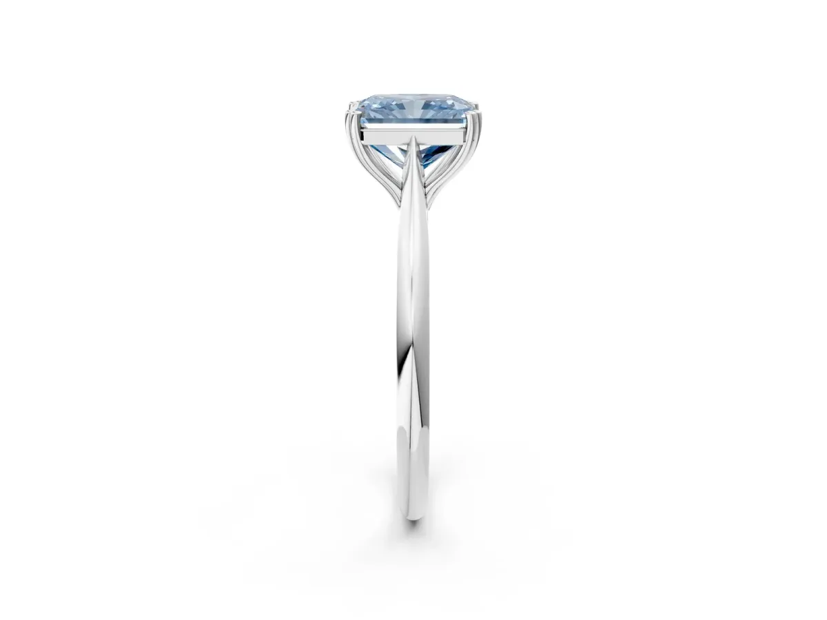 Fancy Blue Radiant Cut Solitaire Diamond Ring with Six-Prong Setting and Classic Band Platinum