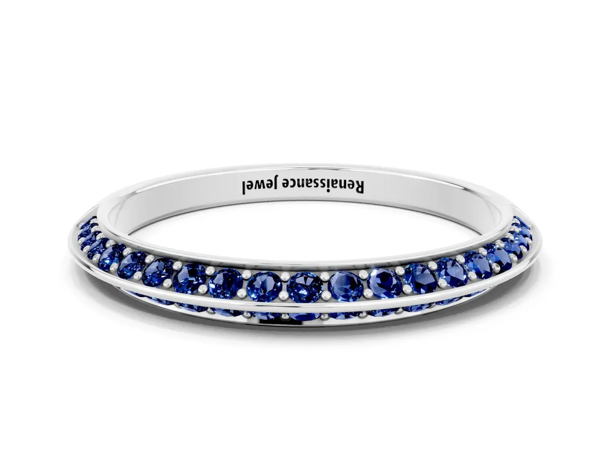 Double Row Pavé Round Blue Sapphire Eternity Band with Channel Setting Platinum