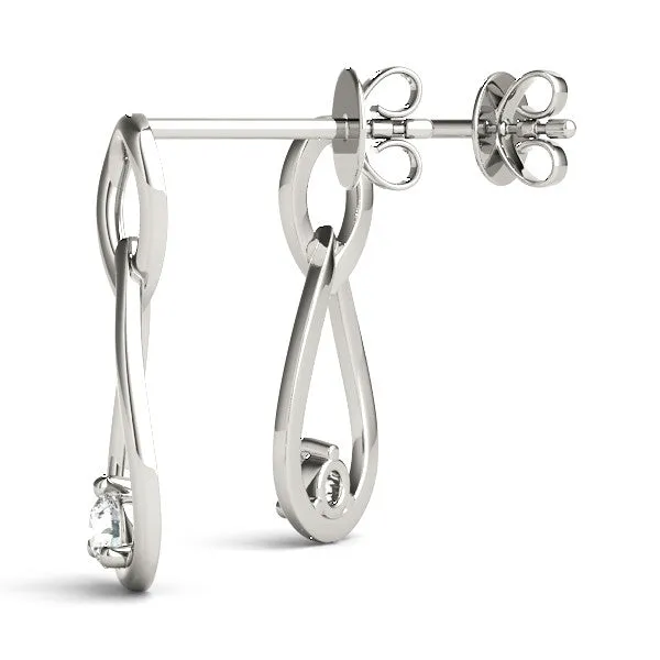 Round Diamond Teardrop Earrings with Bezel Setting and Loop Band White gold
