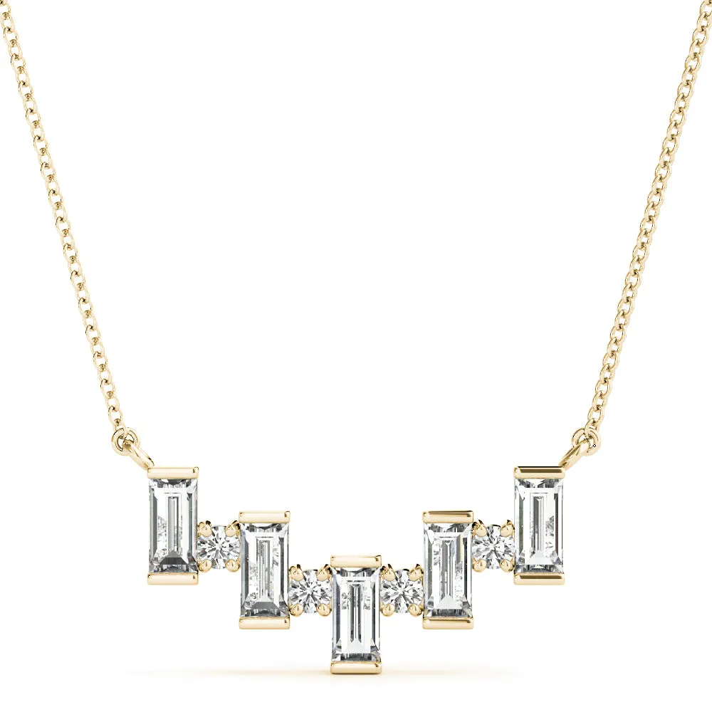 Baguette Diamond Bar Pendant with Prong Setting Yellow gold