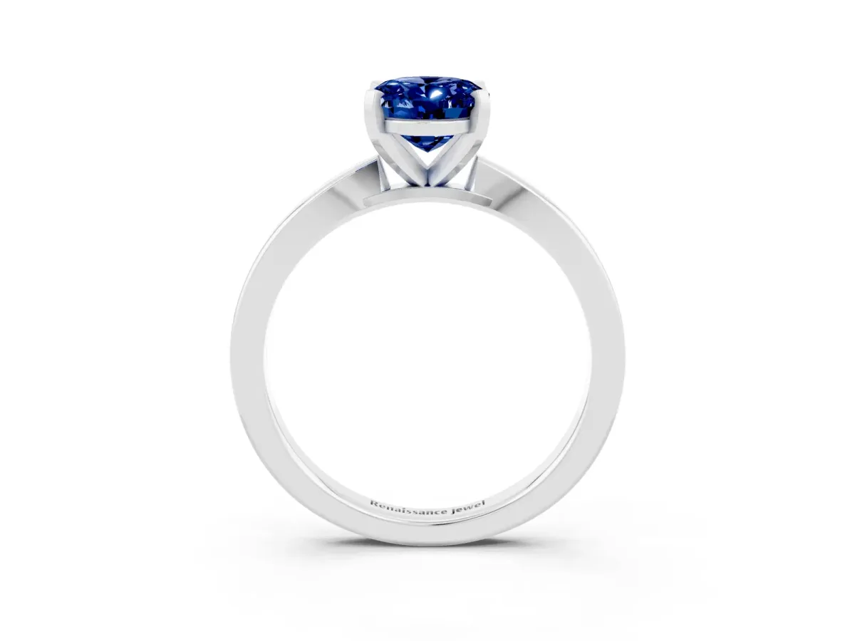 Oval Cut Blue Sapphire Solitaire Engagement Ring with Classic Band and Four-Prong Setting Silver