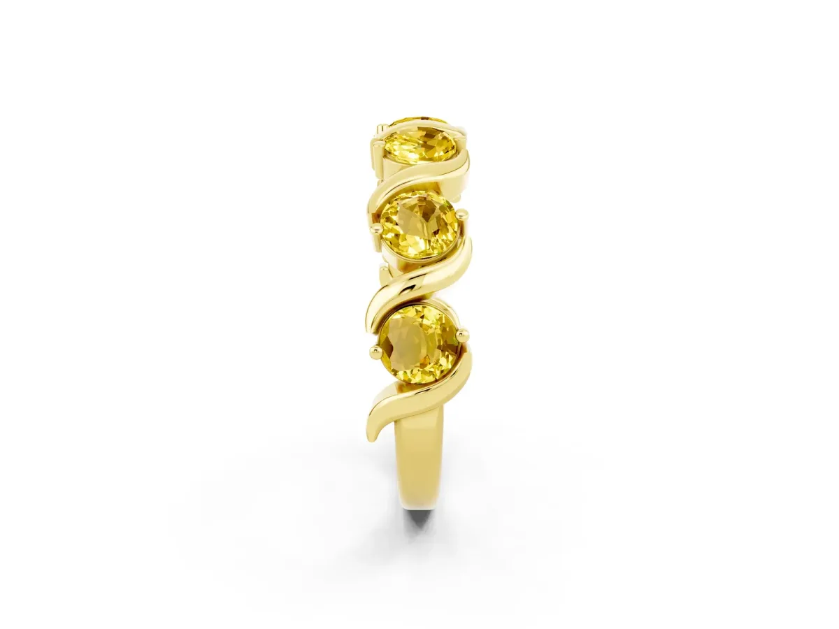 Round Yellow Sapphire Half Eternity Band with Wave Prong Setting Yellow gold