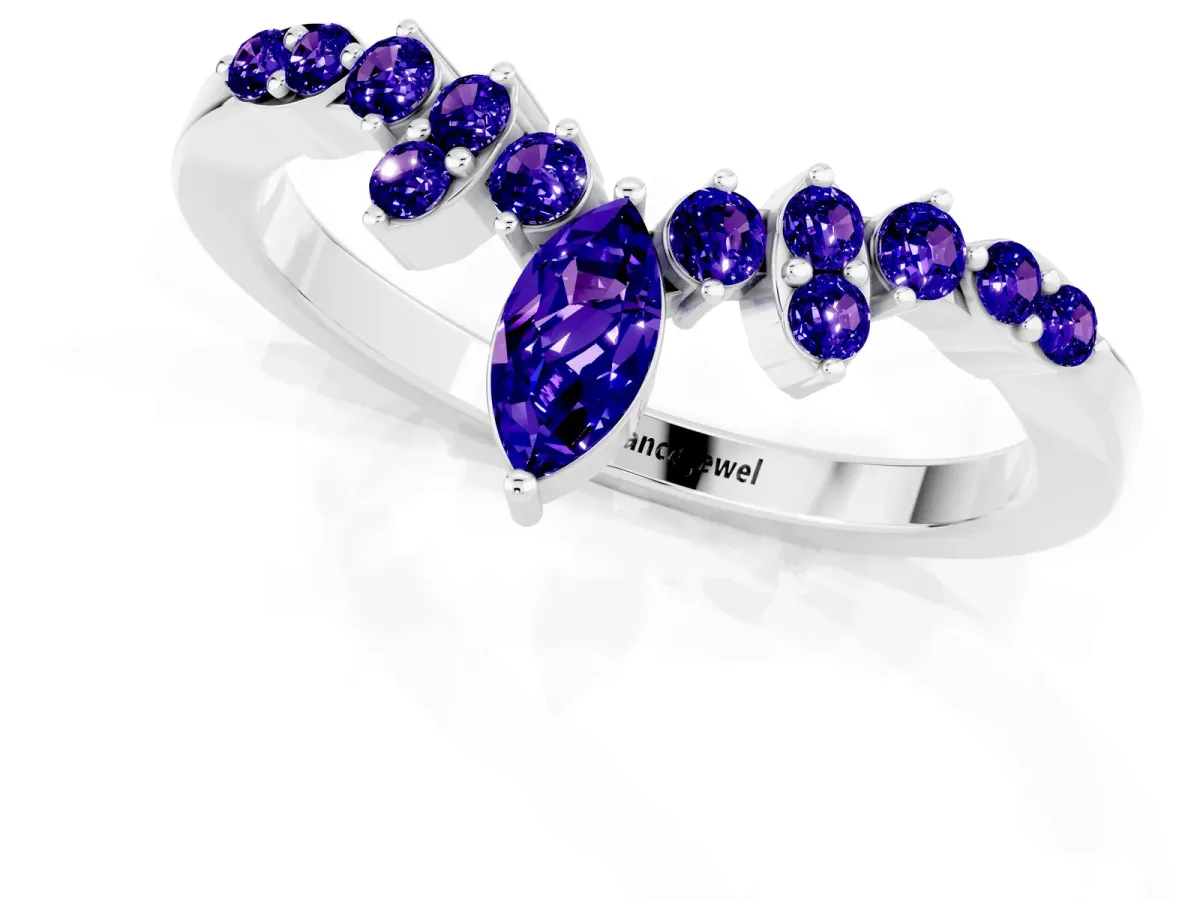 Marquise and Round Tanzanite Chevron Band with Prong Setting Silver