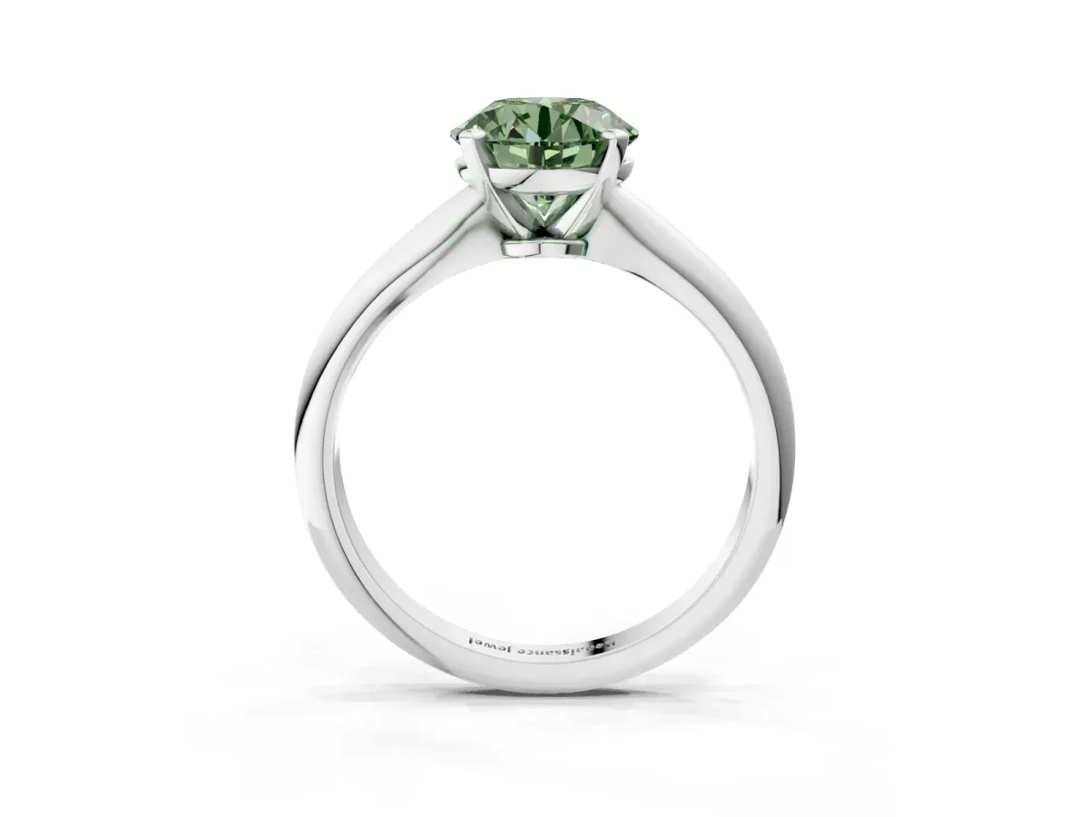 Fancy Green Round Cut Diamond Solitaire Engagement Ring with Classic Band and Four-Prong Setting Silver
