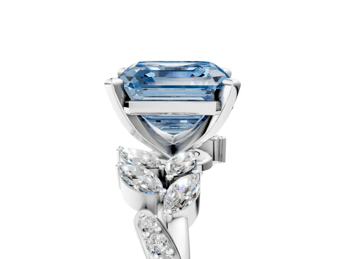 Fancy Blue Asscher Cut Solitaire Marquise Twist Band with Six-Prong Setting Platinum