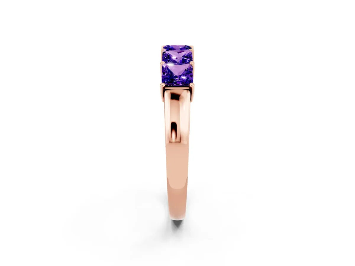 Princess Cut Five-Stone Tanzanite Band with Prong Setting Rose gold