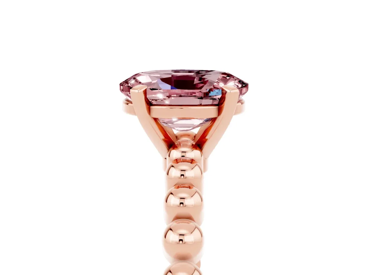 Oval Cut Morganite Solitaire Ring with Beaded Band and Prong Setting Rose gold