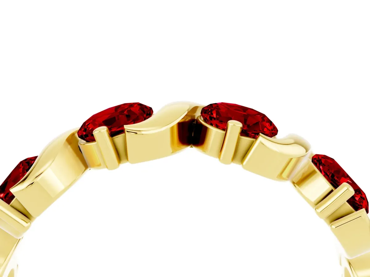 Six-Stone Round Ruby Wave Band with Shared Prong Setting Yellow gold