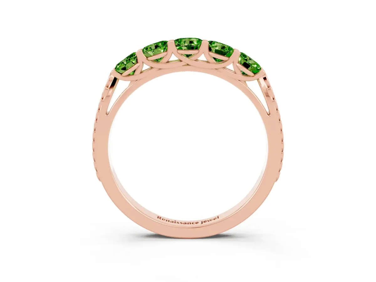 Five-Stone Round Peridot Prong-Set Band Rose gold