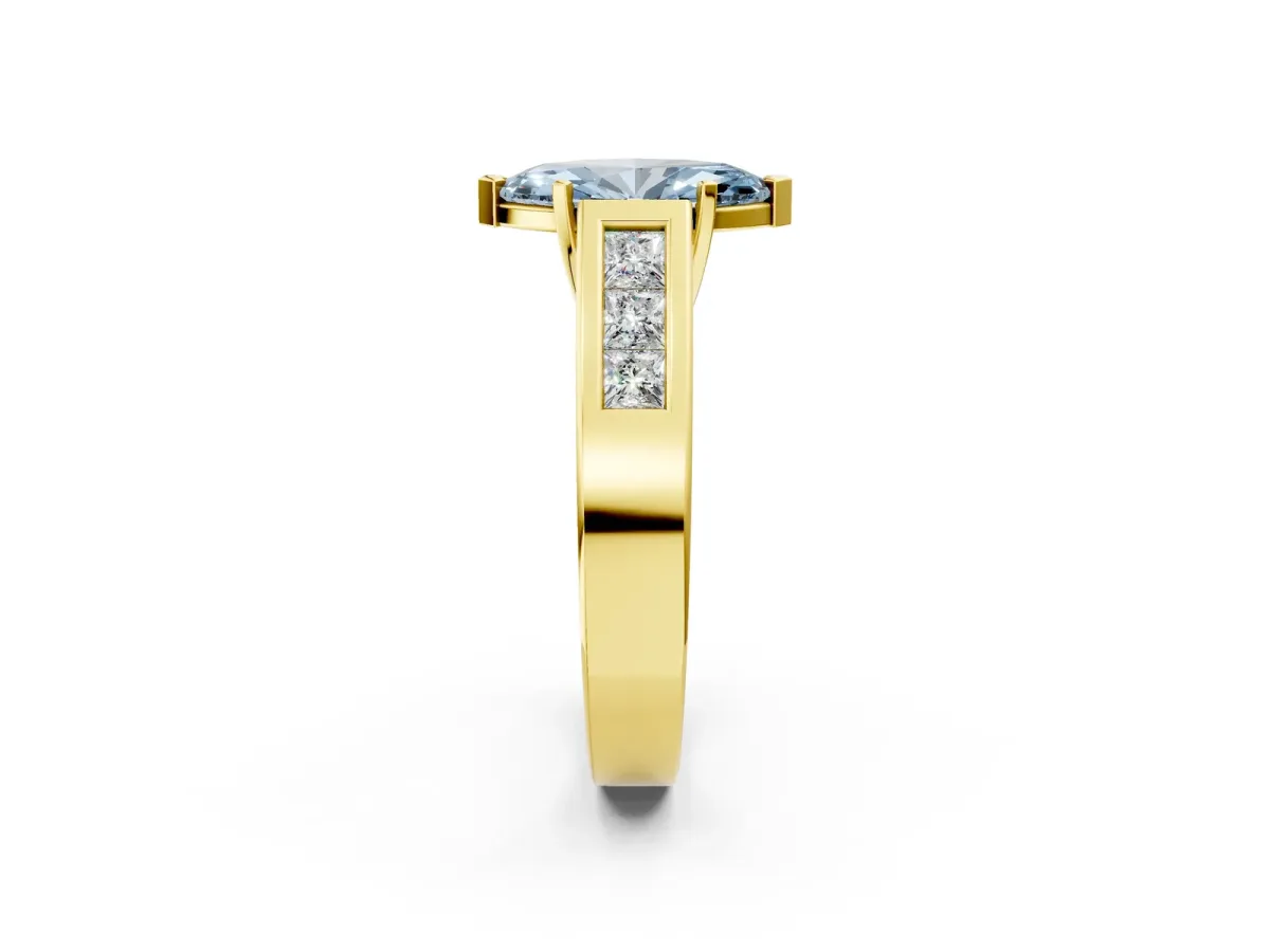 Fancy Blue Marquise Cut Cut Channel Set Solitaire Ring with Four-Prong Setting Yellow gold