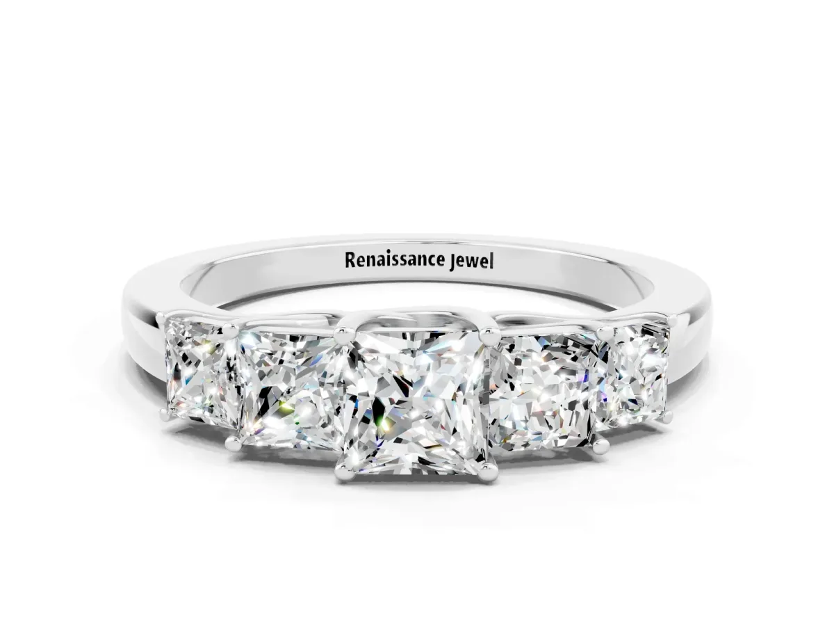 Princess Cut Five-Stone Moissanite Ring with Classic Prong Setting Silver