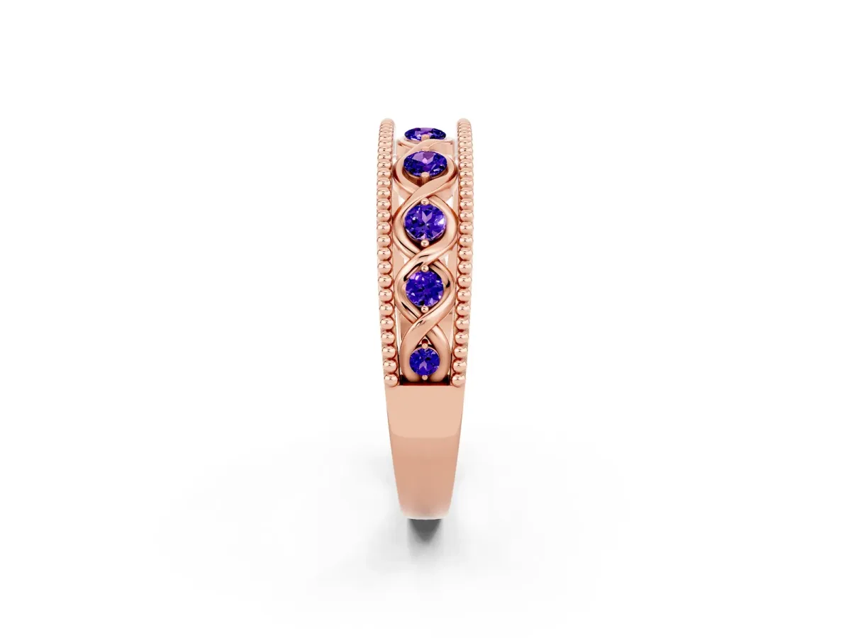 Round Tanzanite Twist Milgrain Band with Bezel Setting Rose gold