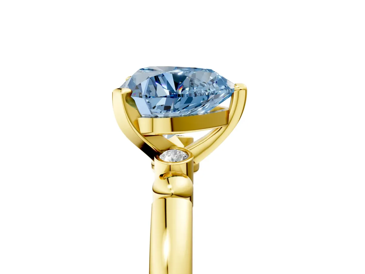 Fancy Blue Heart Cut Solitaire Beaded Band with Four-Prong Setting Yellow gold