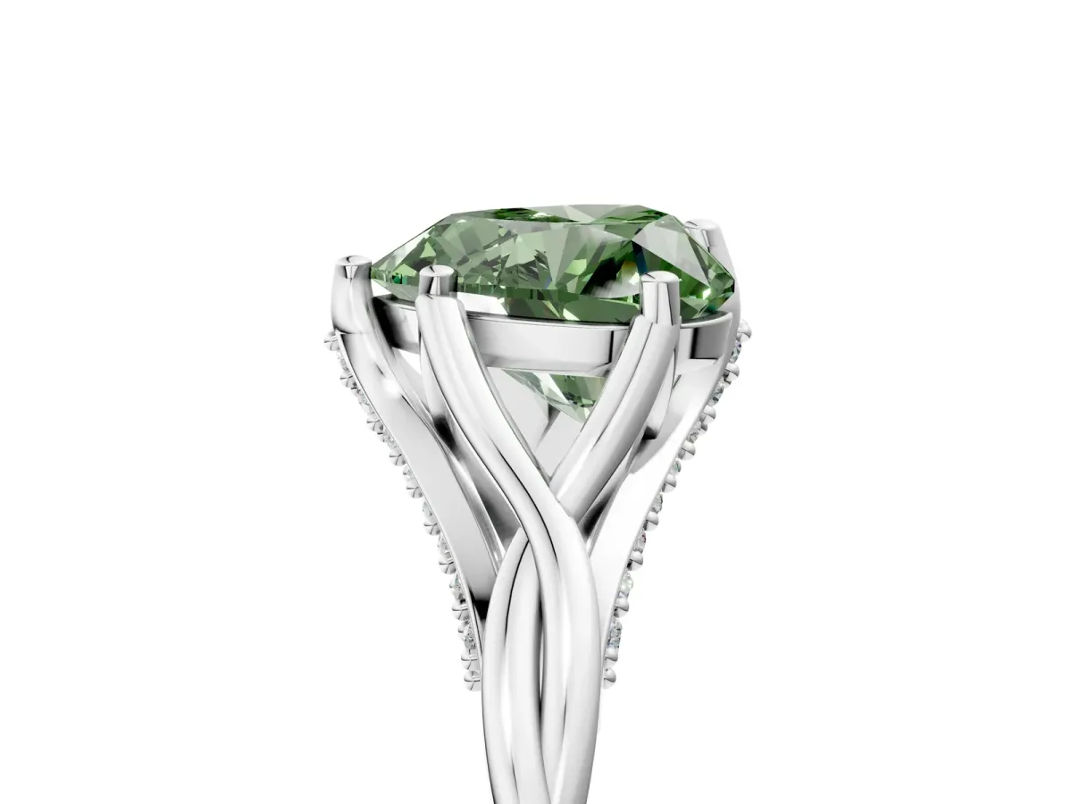 Fancy Green Heart Cut Solitaire Twist Band Six-Prong Setting Platinum