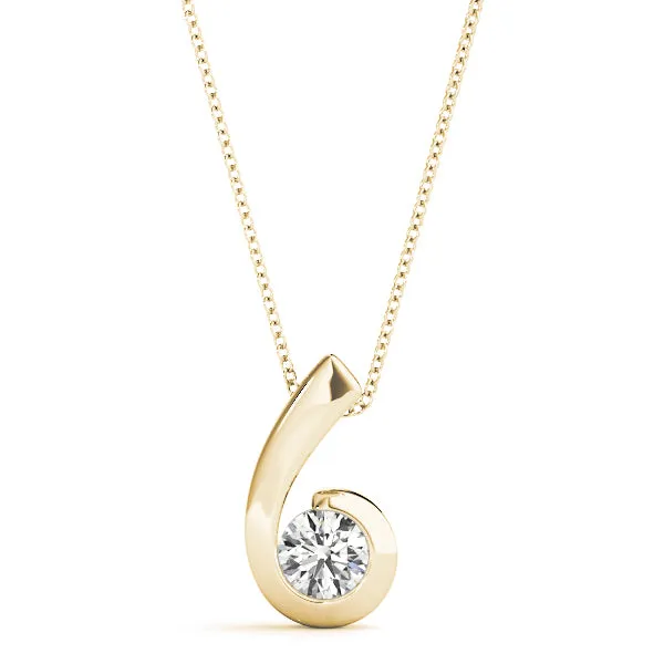 Round Diamond Bezel Set Swirl Pendant Yellow gold