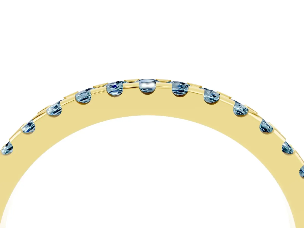 Round Aquamarine Pavé Set Eternity Band with Micro Prong Setting Yellow gold