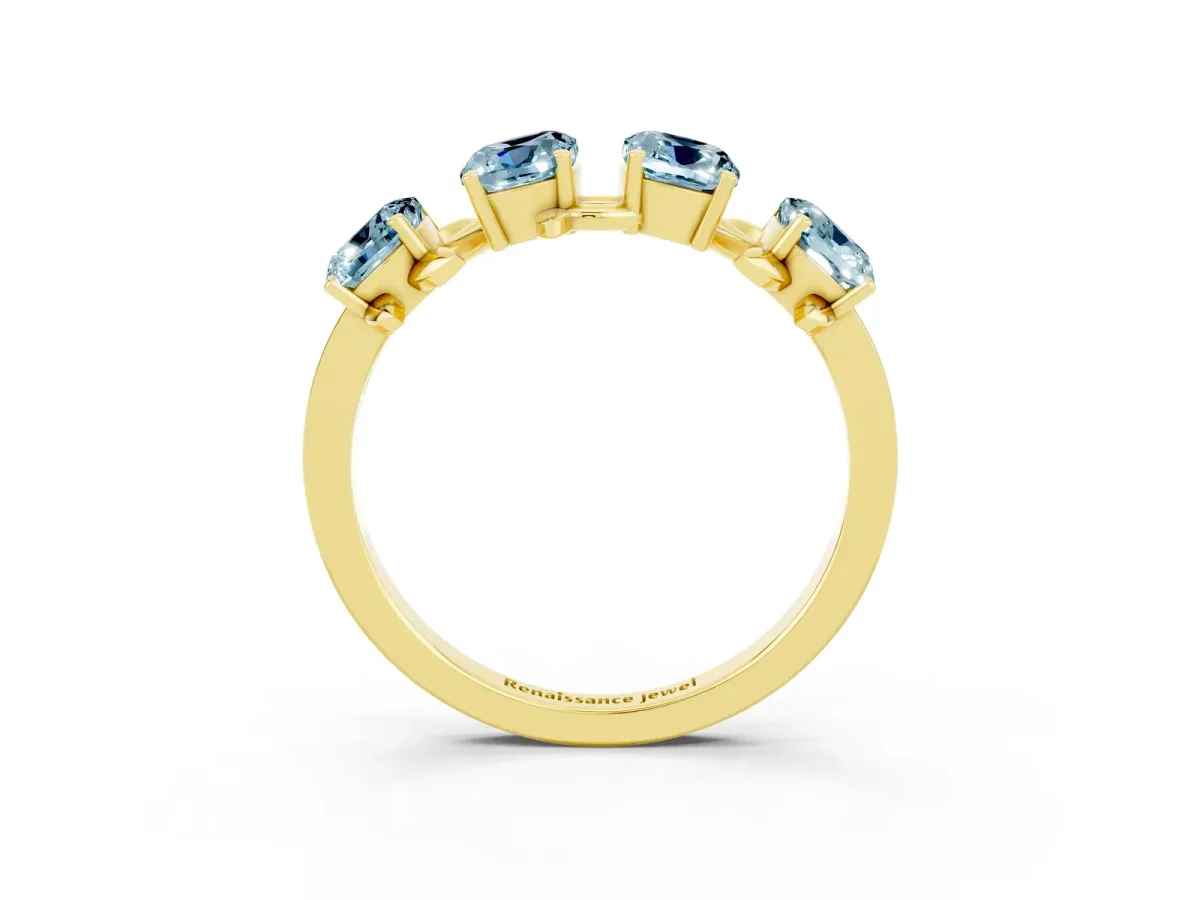 Emerald Cut Aquamarine Prong-Set Half Eternity Band Yellow gold