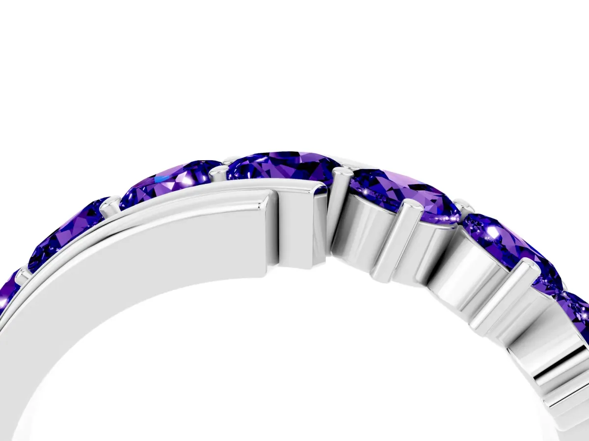 Round Tanzanite Wave Band with Channel and Shared Prong Setting Silver