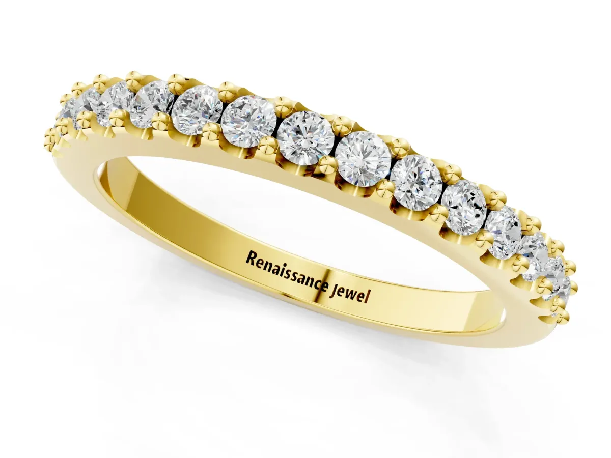 Round Diamond Pavé Set Half Eternity Band Yellow gold