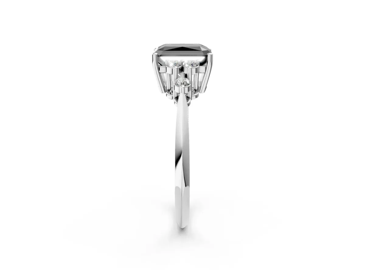 Fancy Black Radiant Cut Cut Diamond Cluster Ring with Solitaire Band and Four-Prong Setting Platinum