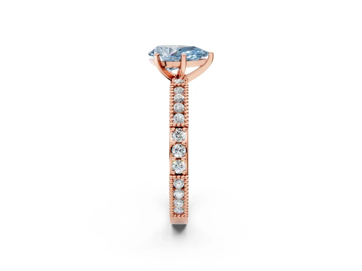 Fancy Blue Pear Cut Solitaire with Pavé Band and Four-Prong Setting Rose gold