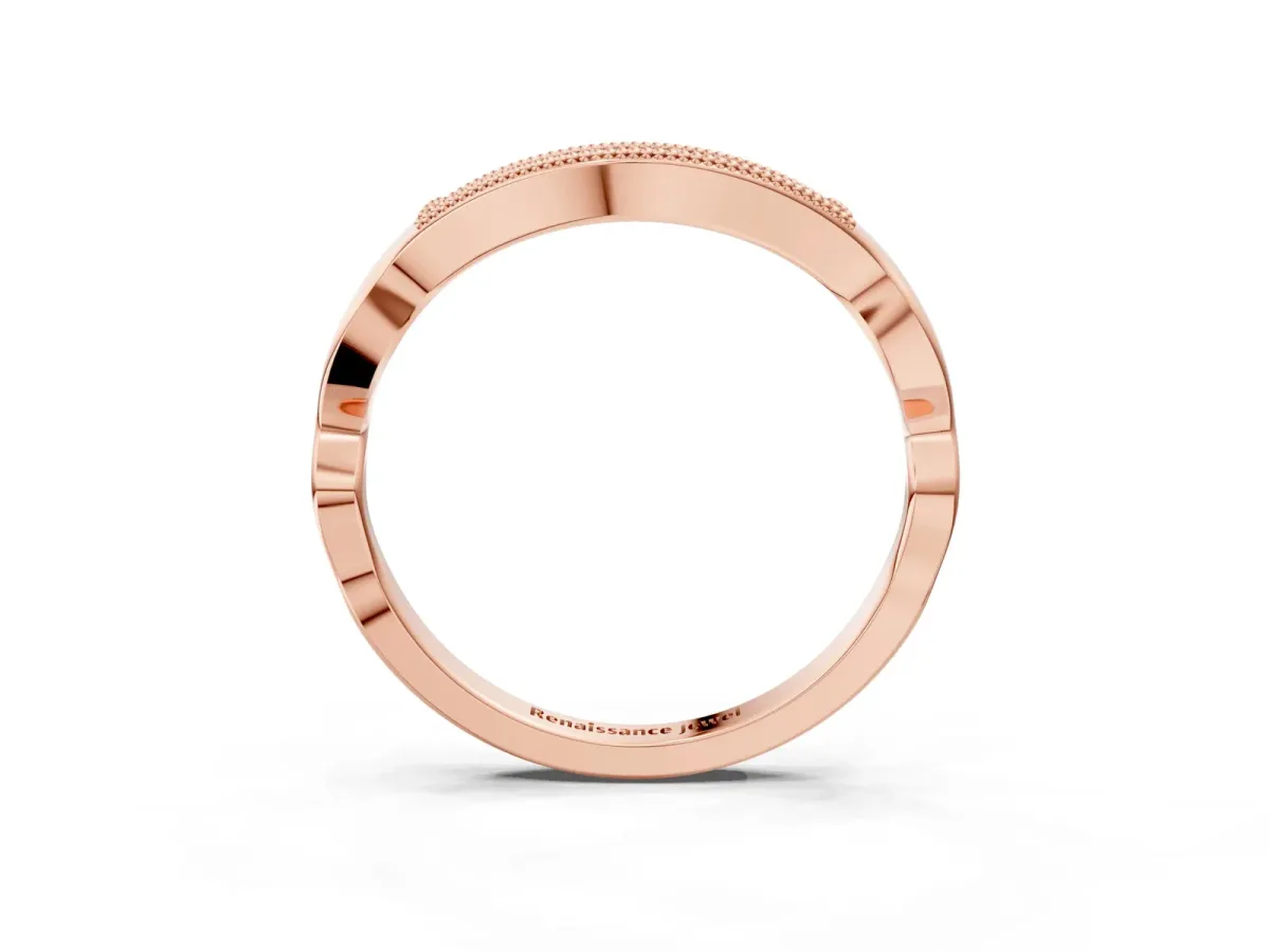 Milgrain Curved Diamond Pavé Band with Round Stones Rose gold