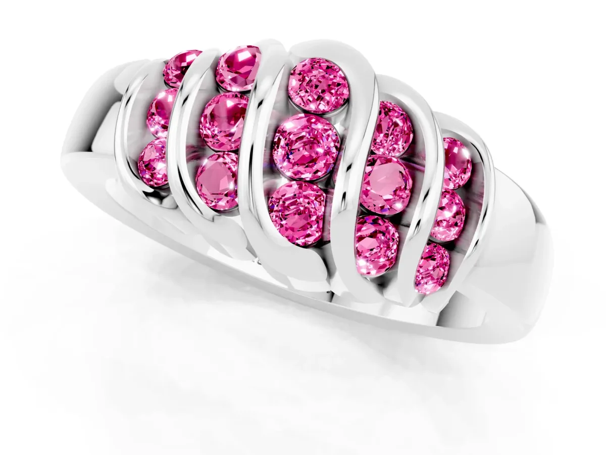Round Pink Sapphire Multi-Row Crossover Band White gold