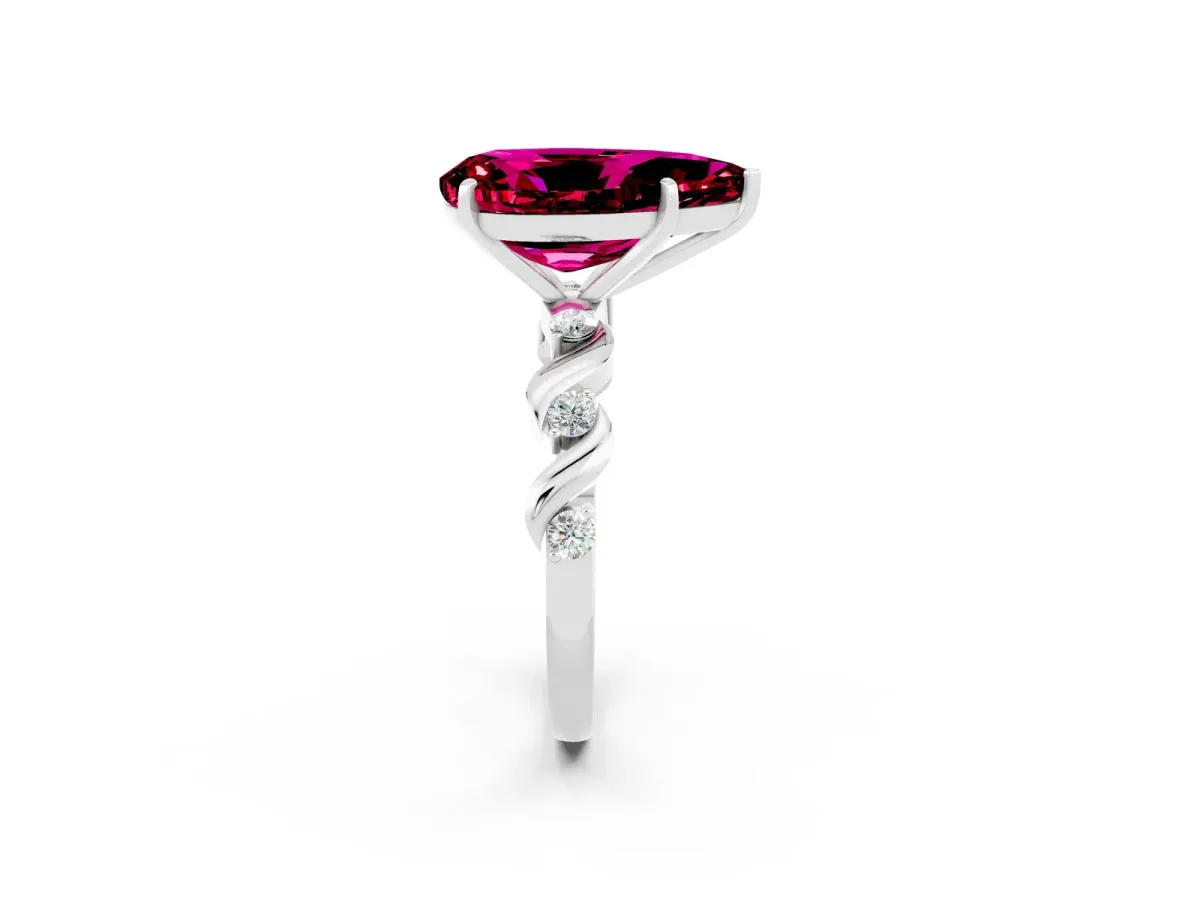Pear Cut Garnet Solitaire Twisted Band with Round Accents and Prong Setting Silver