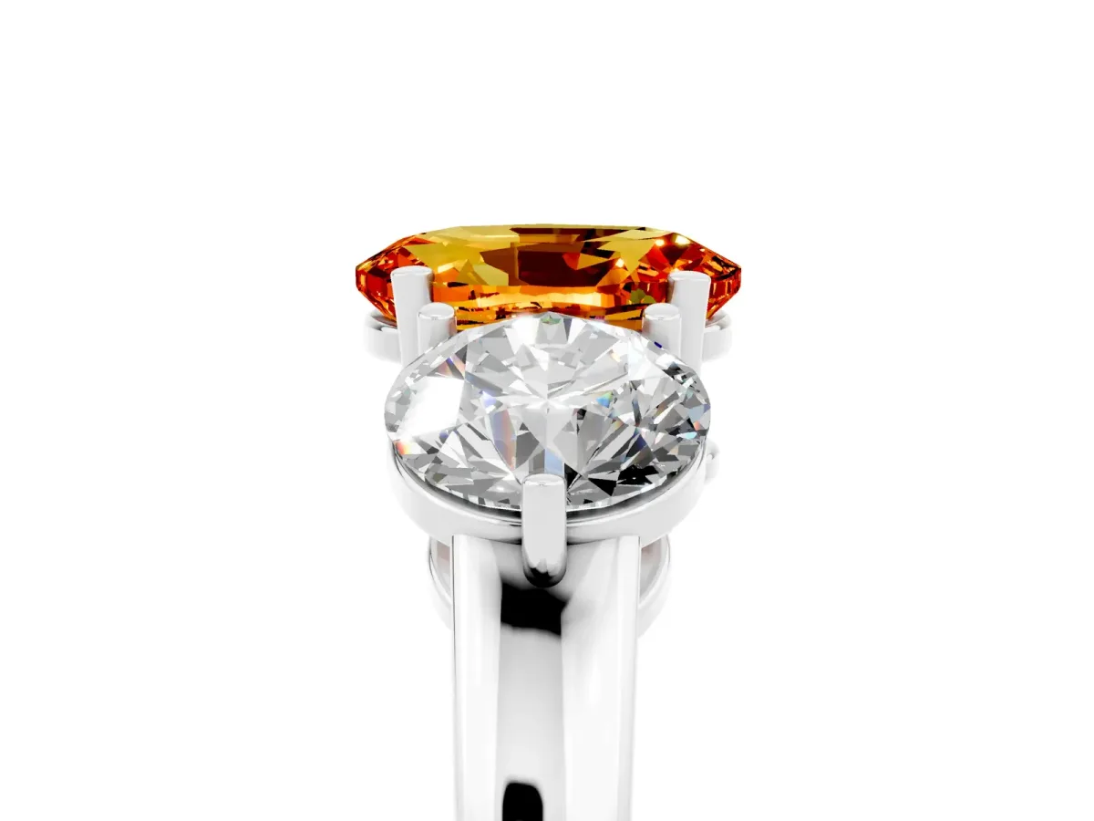 Oval Cut Citrine Three-Stone Ring with Prong Setting and Classic Band White gold