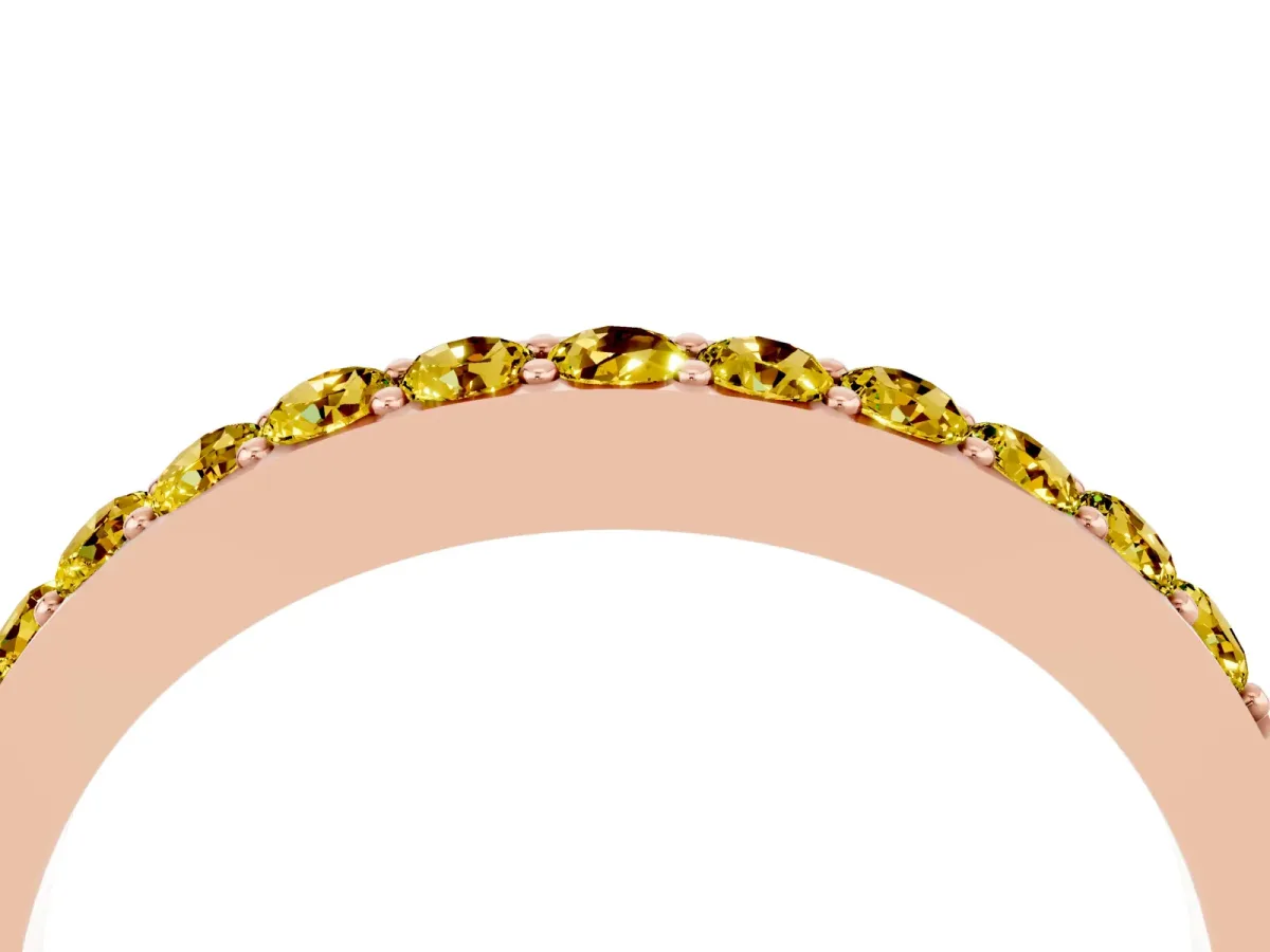 Round Yellow Sapphire Curved Wedding Band with Channel Setting Rose gold