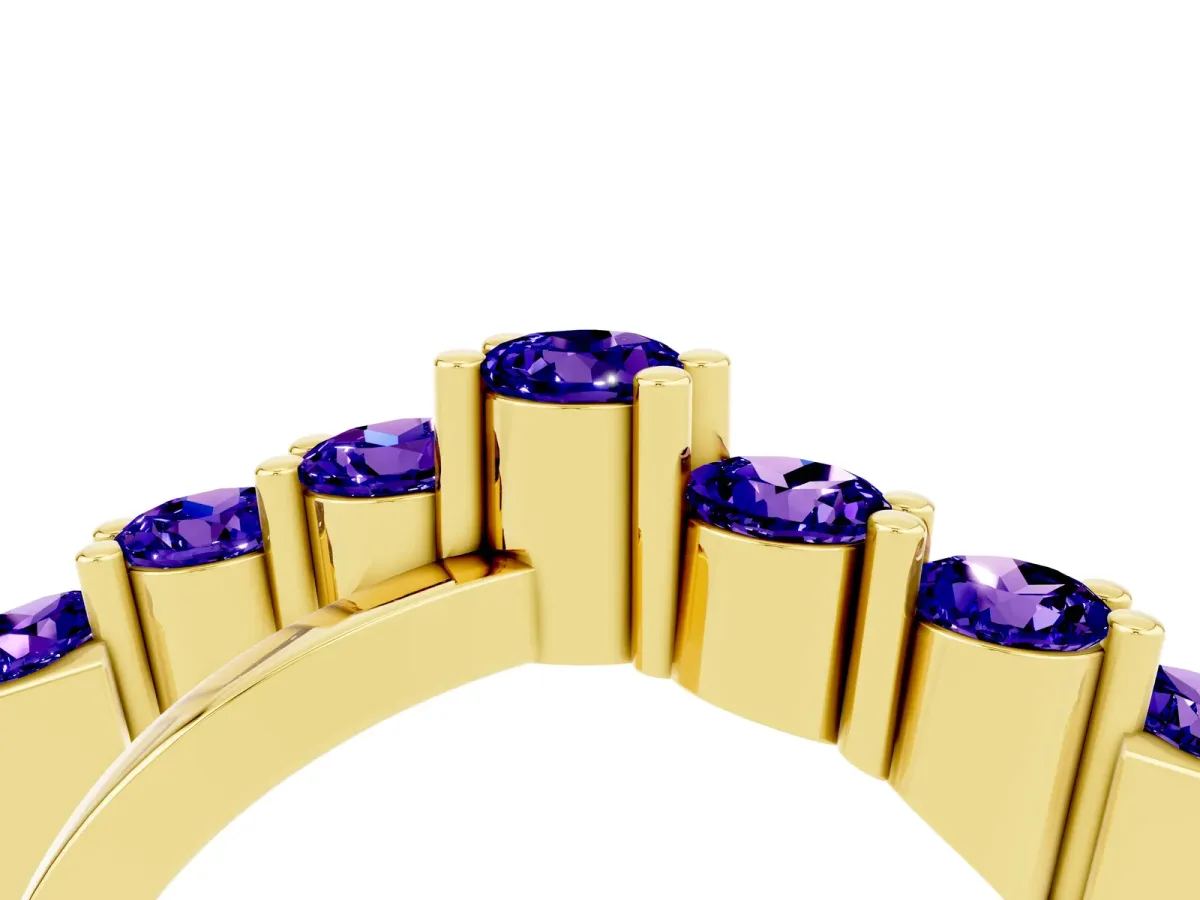 Round Tanzanite Prong-Set Crossover Band Yellow gold