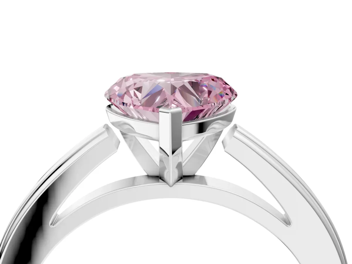 Fancy Pink Heart Cut Solitaire Diamond Ring with Four-Prong Setting and Classic Band Platinum