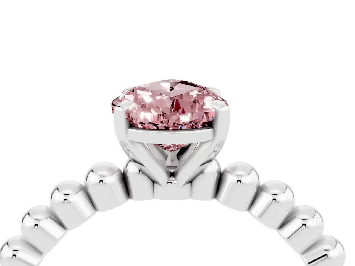 Pear Cut Morganite Solitaire Ring with Beaded Band and Prong Setting Platinum