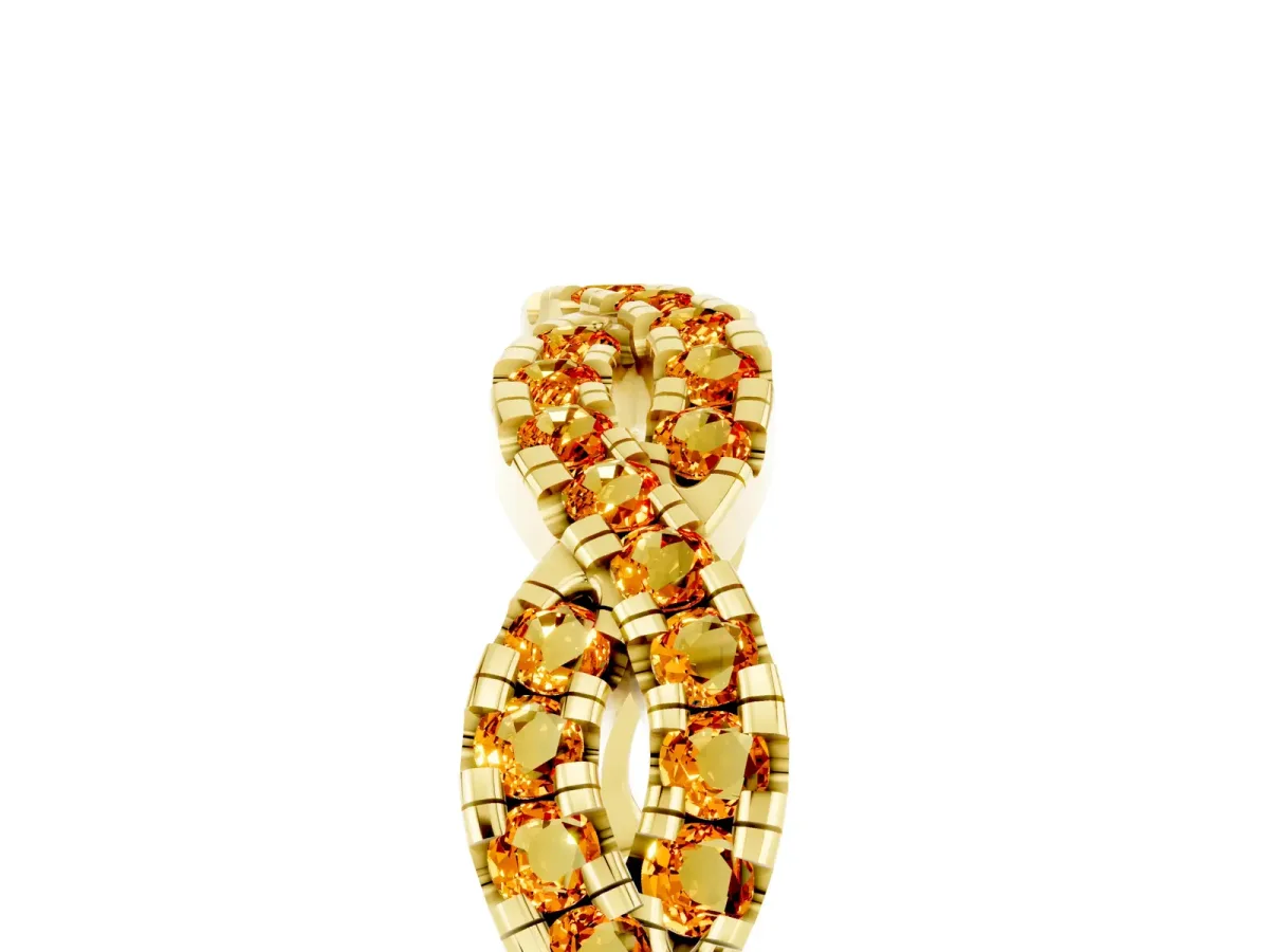 Round Citrine Twisted Eternity Band with Pavé and Shared Prong Setting Yellow gold