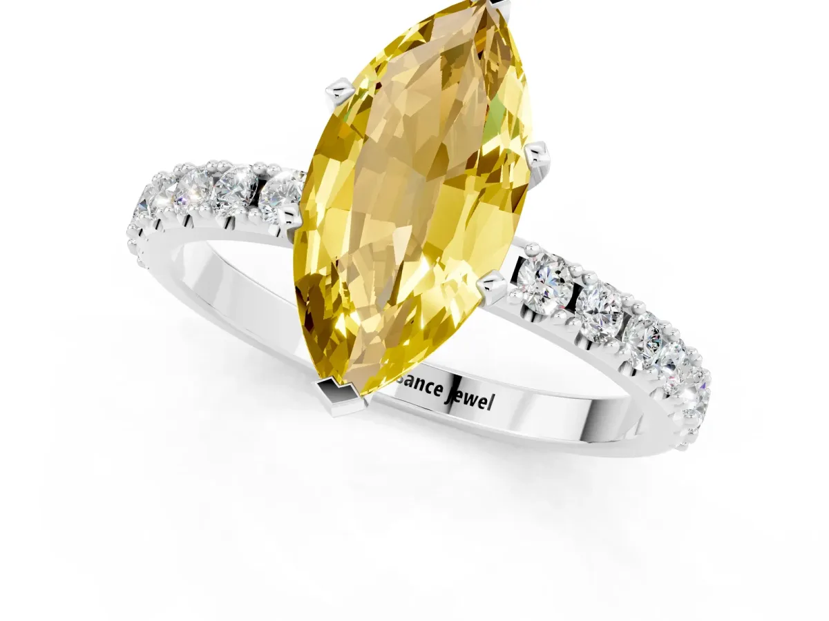 Marquise Cut Yellow Sapphire Solitaire Pavé Band with Four-Prong Setting Silver